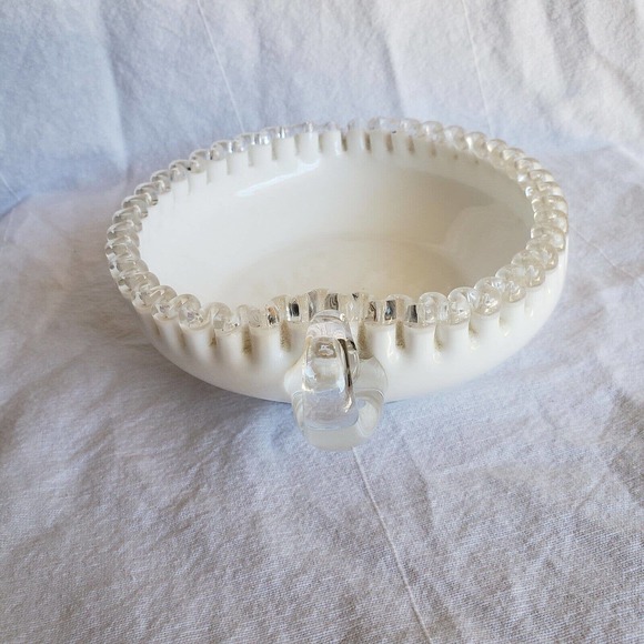 Vintage Fenton Silver Crest Heart Shaped Relish Bowl with Handle 1955-1980 - Picture 7 of 7